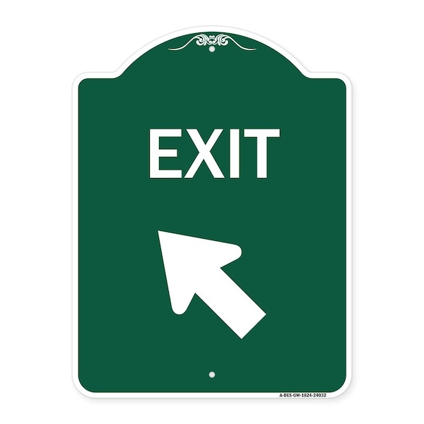 Designer Series Exit Exit W/ Left Arrow, Green & White Aluminum Sign, 18" H, 24" L, GW-1824-24032